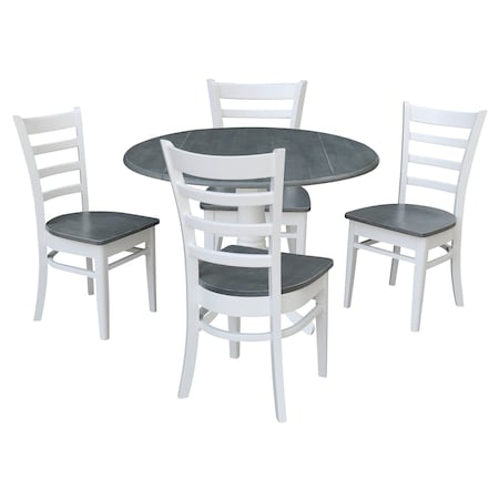 International Concepts Round 42 in. Dual Drop Leaf Dining Table with 4 Ladderback Chairs - 5 Piece Dining Set, 42 in W K05-42DP-C617-4